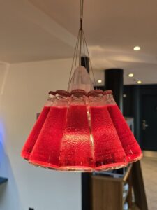 Re used Campari bottles chandelier